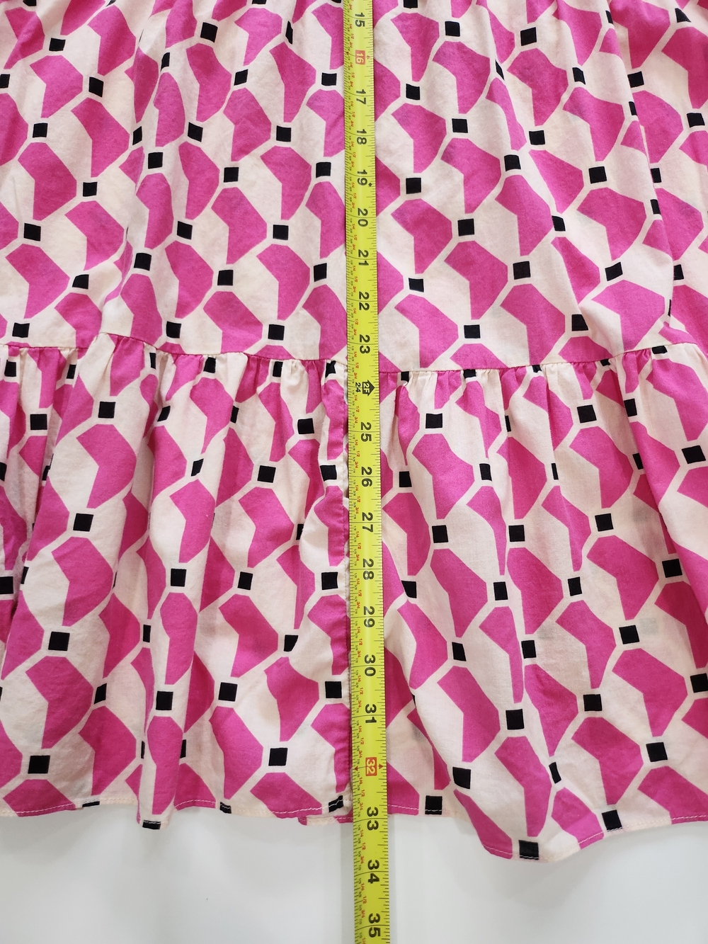 ZARA Geometric Pink & White Tiered Tunic Mini Dress Size L - Picture 12 of 13